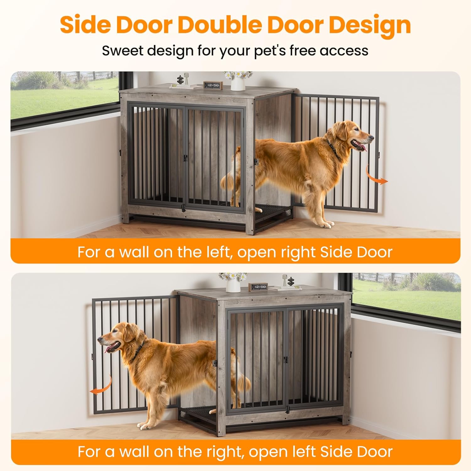 Dog Crate Furniture, Large Dog Crate Furniture, Dog Crate End Table for Large and Medium Dogs, Wooden Cage Kennel Furniture Indoor, Modern Dog Crate with Multi-Purpose Removable Tray