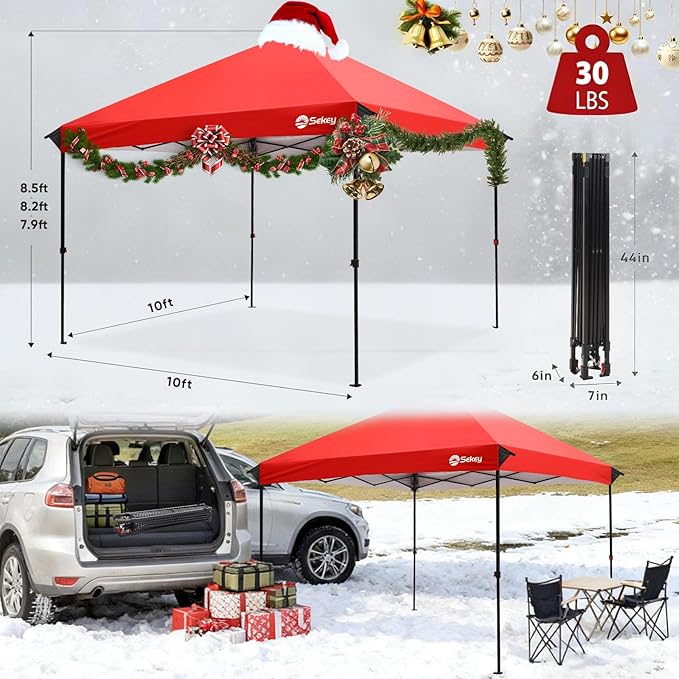Sekey 10x10 Pop Up Canopy with One Push Setup-Easy Up Canopy with 99% UV Blocking - Instant Outdoor Sun Shade for Events, Parties, Camping- Commercial Gazebo with Weight Bags,Wind Proof&Waterproof