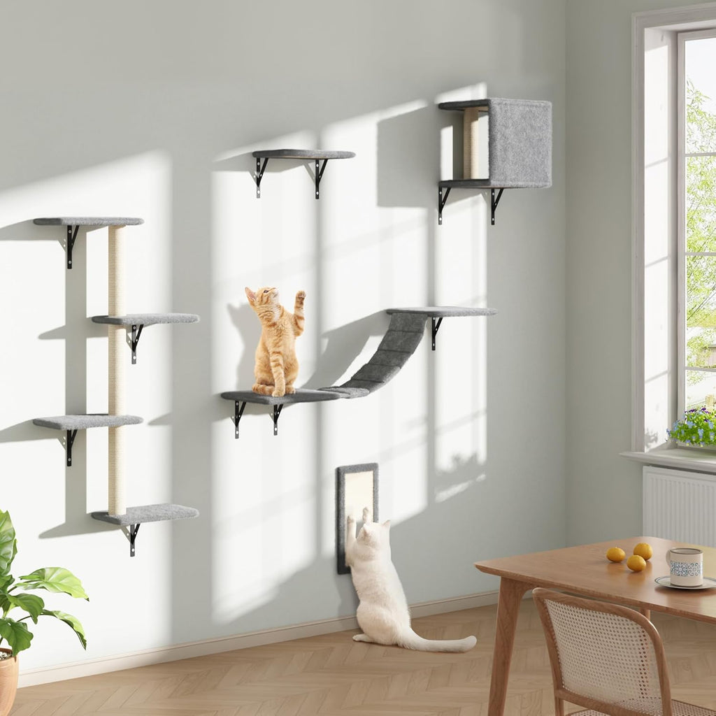 COZIWOW Wall Mounted Cat Furniture, Cat Wall Shelves and Perches, Floating Cat Shelves for Wall Set of 5 (Grey)