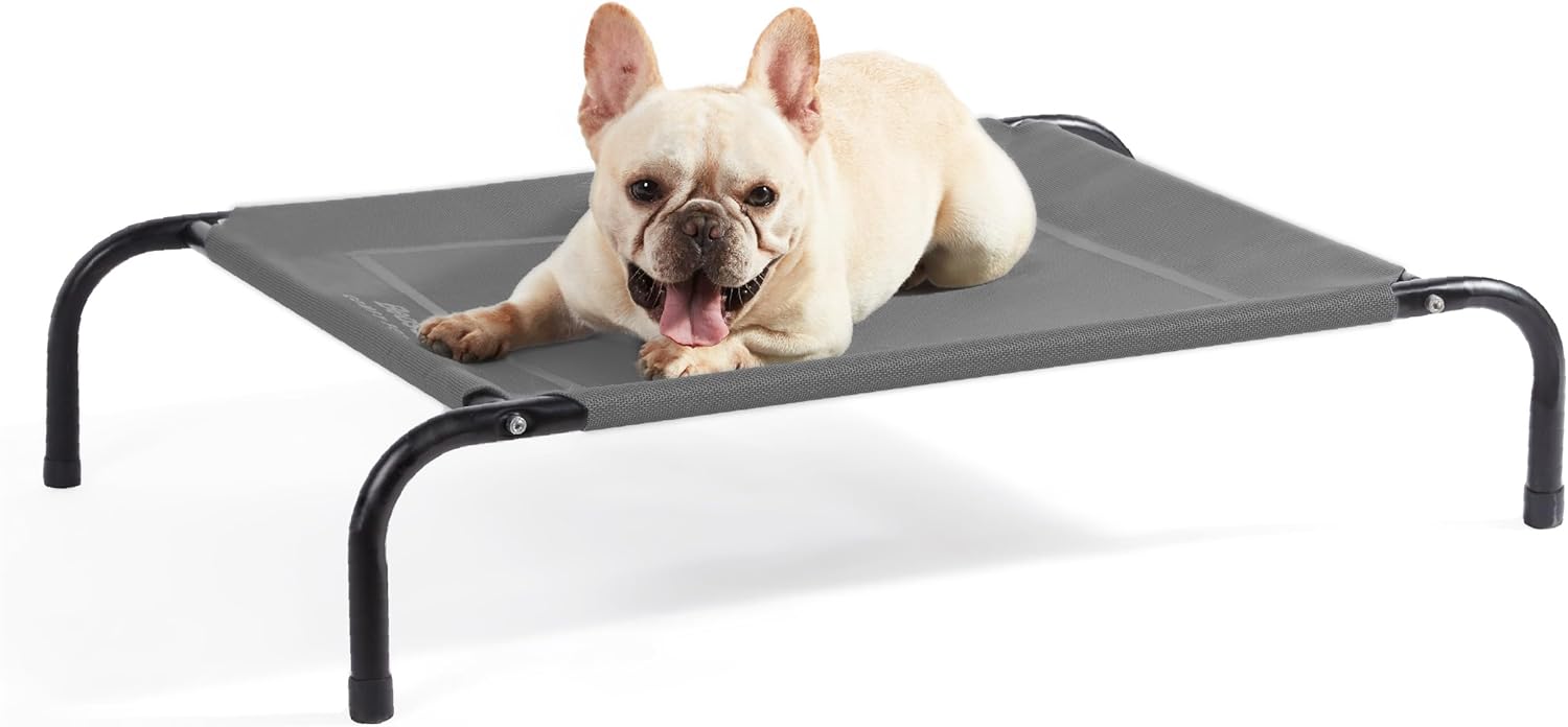Bedsure Outdoor Elevated Dog Bed Medium Size Dog, Portable Indoor & Outdoor Cooling Raised Cot Pet Hammock Bed with Skid-Resistant Feet, Frame with Breathable Mesh, Grey, 43 inches