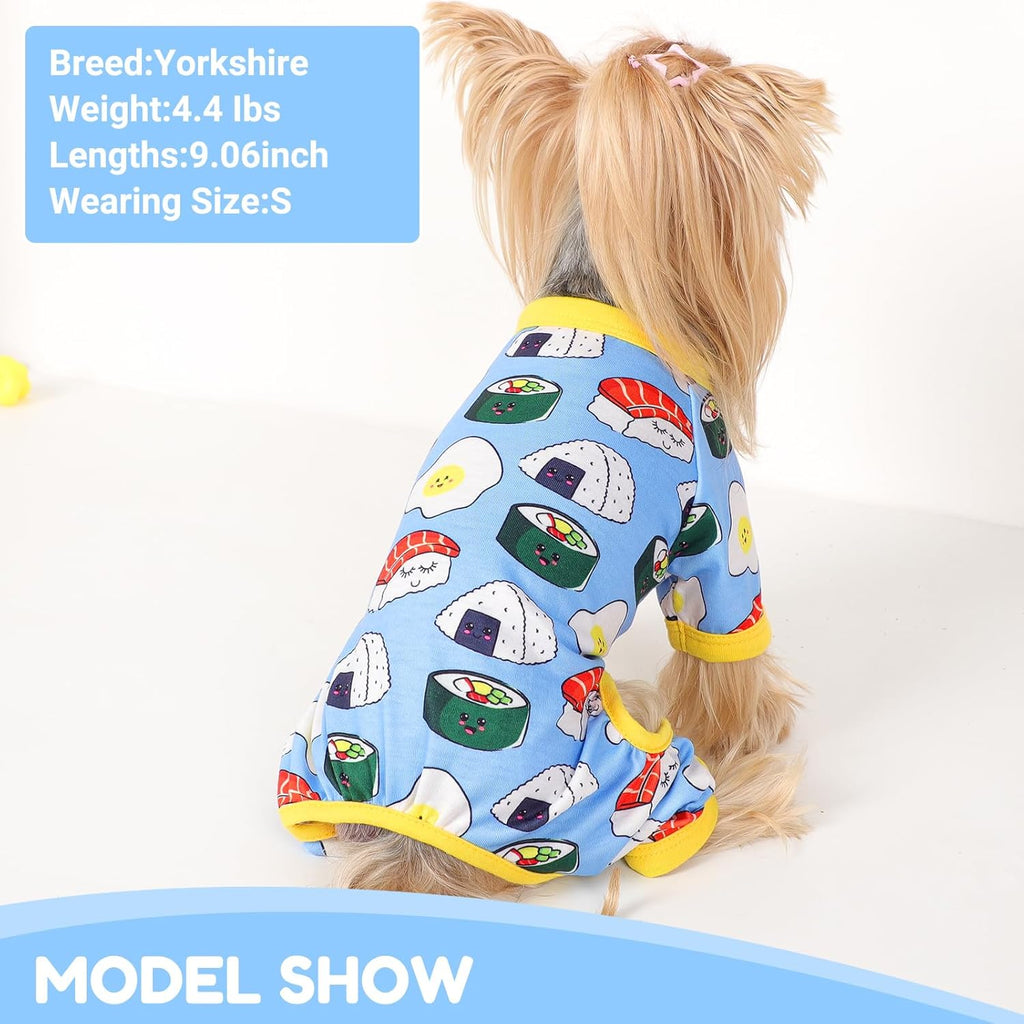 Dog Pajamas Small Sized Dogs Stretchable Summer Dog Clothes Pjs 4 Legs Girl Boy Cute Soft Puppy Outfits Doggie Cat Jammies Jumpsuit Sleeper for Pet (Bread, Medium)
