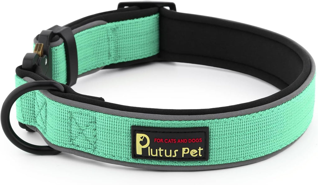 Plutus Pet Tactical Dog Collar, Reflective, Adjustable Heavy Duty Dog Collar, Soft Padded and Comfortable, for Small Medium and Large Dogs (Teal, S)