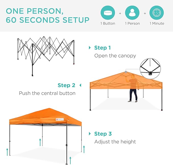 Best Choice Products 12x12ft 1-Person Setup Pop Up Canopy Tent Instant Portable Shelter w/ 1-Button Push, Case, 4 Weight Bags - Orange