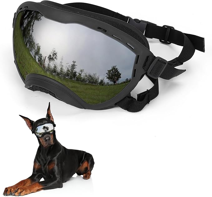 Dog Goggles for Large Dogs, UV Wind Dust Fog Protection, Soft Frame Adjustable by Flantor