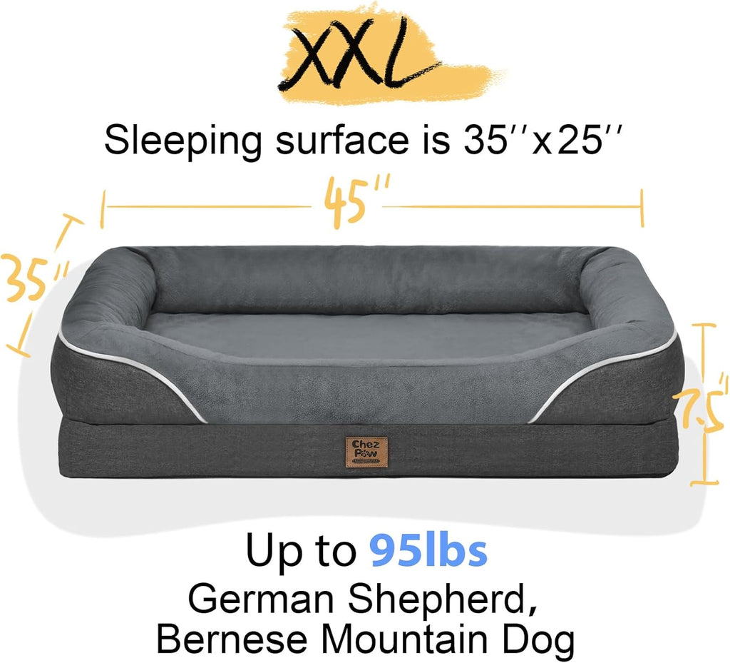 Washable Orthopedic Large Dog Bed - Dog Beds Large Sized Dogs with Removable Cover Waterproof Pet Bed with Bolster for Extra Large Pet