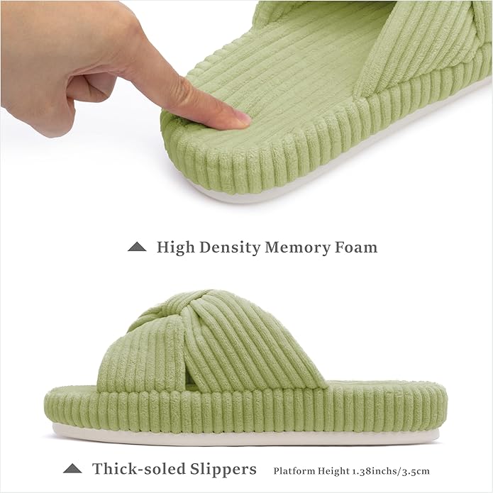 Chantomoo Slippers for Women Memory Foam House Bedroom Corduroy Bow Crossbands Slipper Shoes Comfy Trendy Gift Slippers