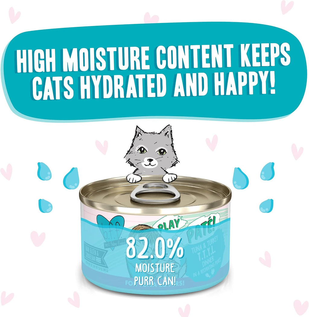 Weruva B.F.F. Play - Best Feline Friend Paté Lovers, Aw Yeah!, Tuna & Turkey T.T.Y.L. with Tuna & Turkey, 2.8oz Can (Pack of 12)