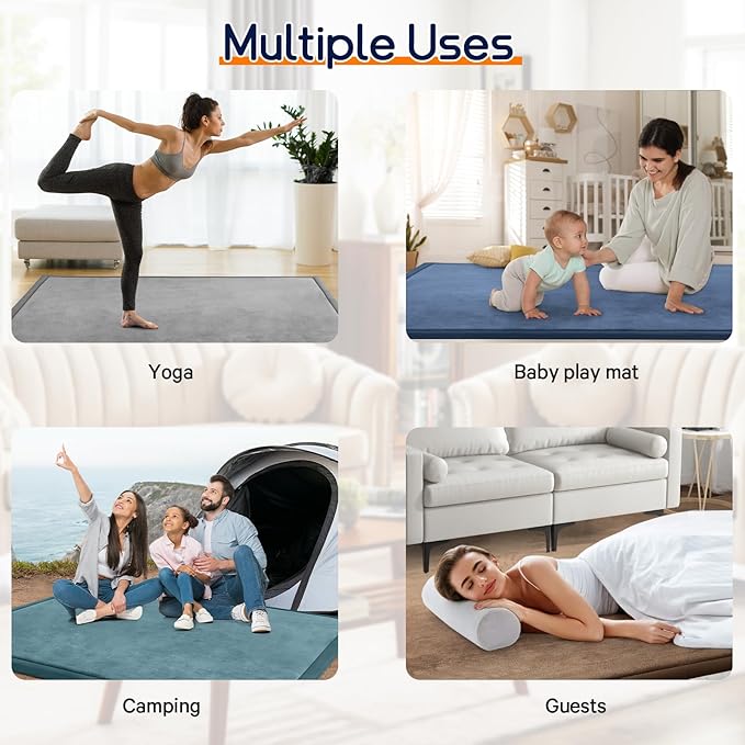 Baby Play Mat for Floor Tummy Time Mat Nursery Muscle Area Rug Playroom Rug Tatami 59"*59" Memory Foam 1.3" Thick Crawling For Babies,Toddlers, Infants, Kids,Floor(Beige)