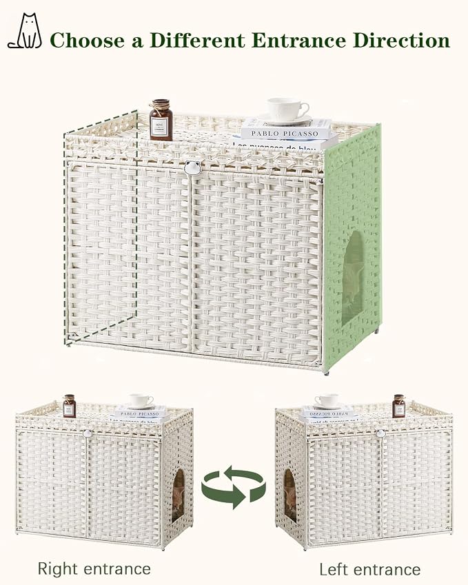SETVSON Cat Litter Box Enclosure Furniture, Handwoven Rattan Hidden Litter Box - Image 6