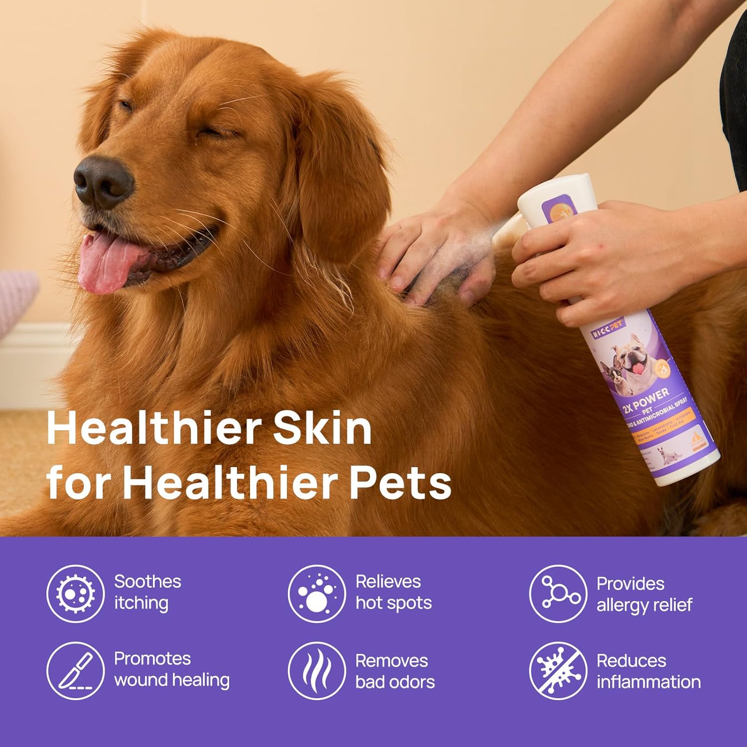 HICC PET Dog Hot Spot Treatment Spray, Itch Relief for Dog Care& Cat Care, 2X Strength for Dog Wound Care, Alleviate Dry Itchy Skin, Allergies, Inflammation, Dog Skin Irritation Treatment, 10 fl oz