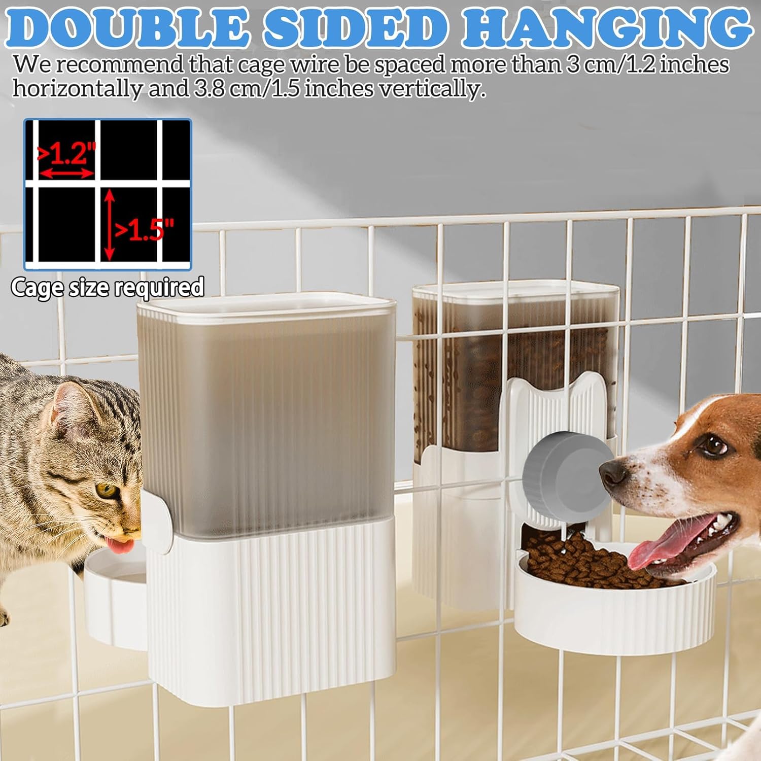 kathson Rabbit Gravity Auto Feeder Set 35oz Hanging Automatic Food Water Dispenser Cage Automatic Feeder Set for Rabbit Chinchilla Guinea Pig Hedgehog Ferret Kitty Puppy (Grey)