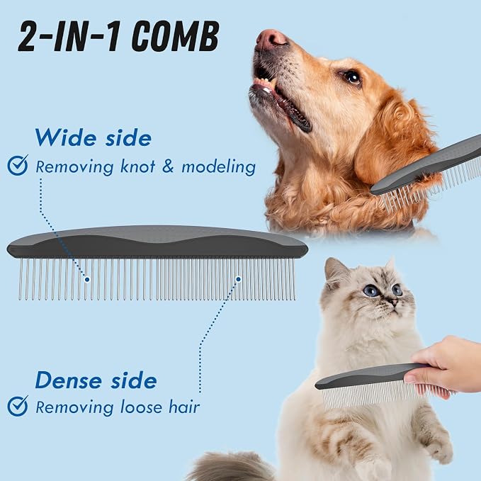 Docrok Pet Grooming Brush and Metal Comb Combo, Cat Brush Dog Brush - Image 3