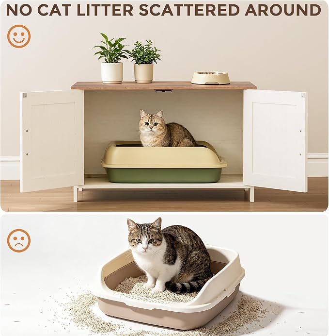 Homhedy Cat Litter Box Enclosure, Litter Box Furniture Hidden - Image 3