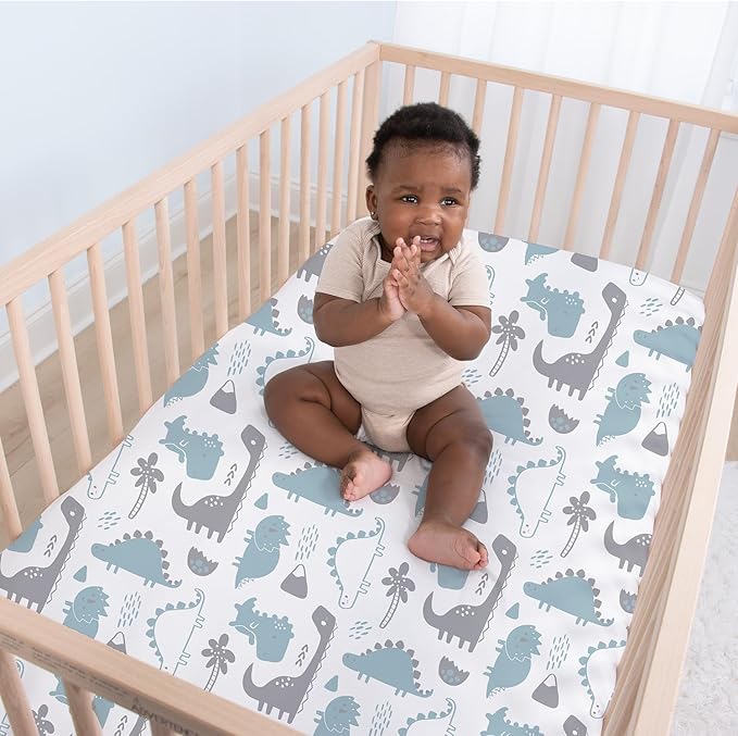 The Peanutshell 4-Pack Fitted Crib Sheet Set - Super Soft & Breathable Baby Boy Crib Sheets, Nursery Decor, Fit for Standard Mattress Cover- Dinosaur