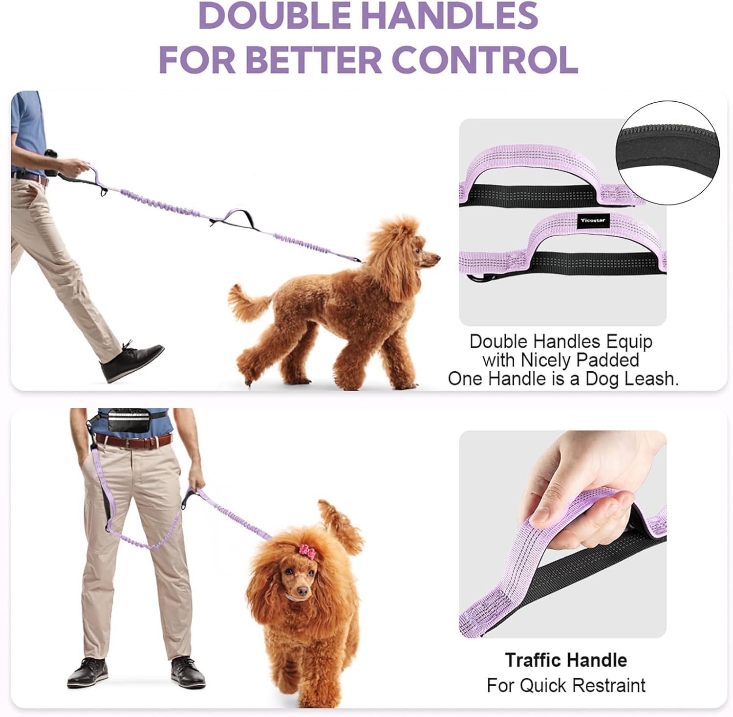 Hands Free Dog Leash with Pouch, Double Leash for Two Dogs, Retractable Bungee with Double Padded Handles, Dog Waist Leash for Dog Walking, Running Leash for Dogs, Dog Walking Accessories