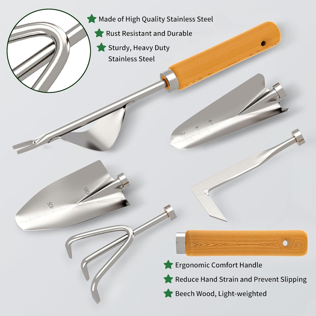 20-Piece Gardening Tools with Fashion and Durable Storage Bag - Heavy Duty Garden Tools Stainless Steel Rust-Proof Ergonomic Garden Tool Set - Ideal Gifts for Women and Men - Portable Gardening Kit