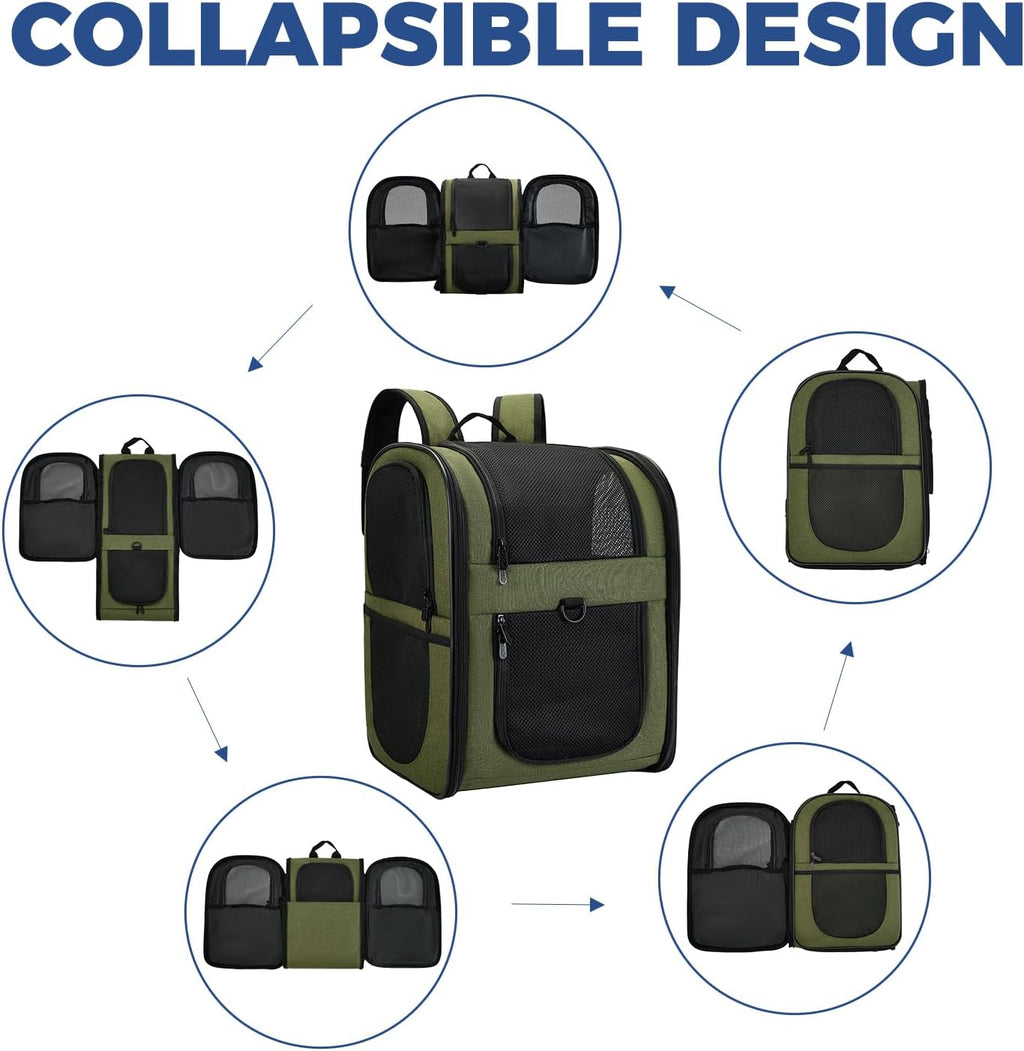 Apollo Walker Dog & Cat Carrier Backpack for 4-15lb Pets - Ventilated Safe Design with Padded Back Support, Breathable Mesh Pet Backpack for Hiking, Travel, Outdoor (Green)