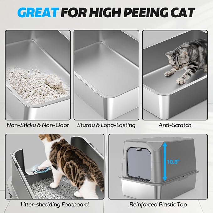 WoofiGo Enclosed Stainless Steel Cat Litter Box - Image 3