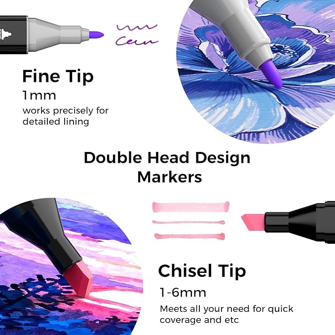 Soucolor Alcohol Markers 60 Colors with Case, Dual Tips Chisel & Fine Art Markers for Adult Coloring Kids Drawing, Artist Markers Art Supplies for Blending Sketching