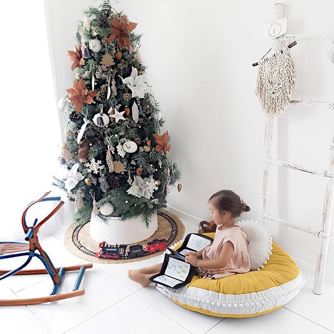 Large Floor Pillow Kids Round Floor Cushion Seating, 35 inches Big Circle Pillow, Round Pillows Seating for Children, Oversized Mat for Reading Nook Teepee Playroom Nursery Canopy Yellow