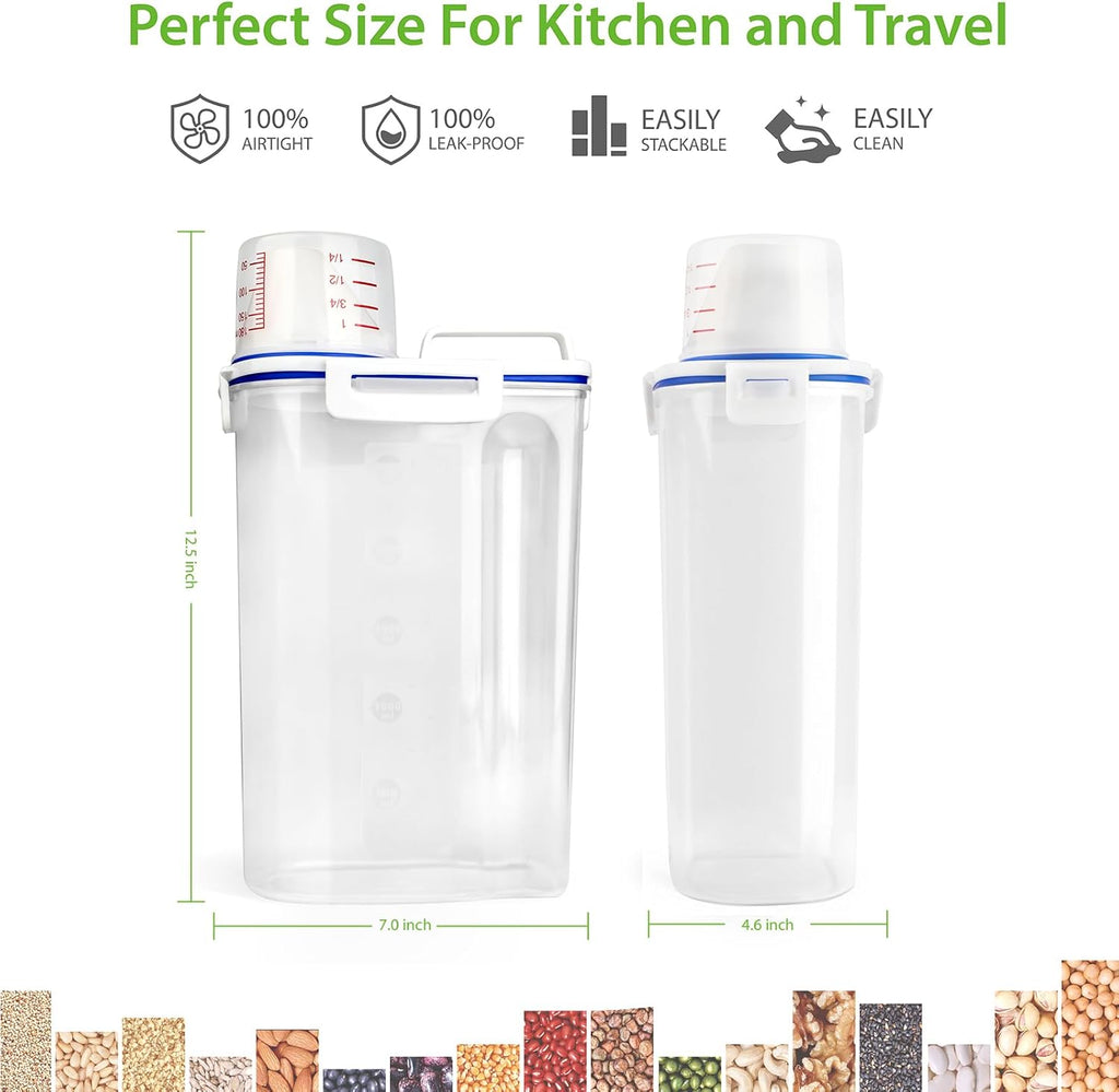 Rice Storage Container, 3 to 5Lbs Dry Food Airtight Container, Pet Dog Cat Food Canister, BPA Free Clear Plastic Kitchen and Pantry Organization Bin for Oatmeal, Grain, Cereal, Pasta, Flour