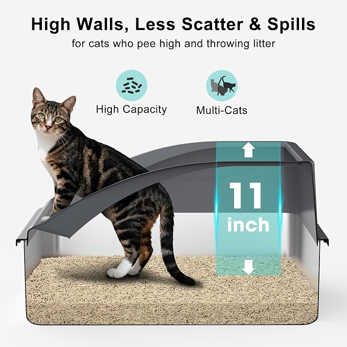 AIPERRO Stainless Steel Litter Box | XL Enclosed Cat Litter Boxs - Image 2