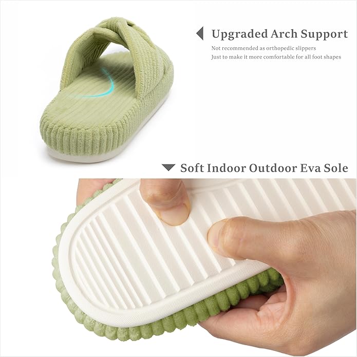 Chantomoo Slippers for Women Memory Foam House Bedroom Corduroy Bow Crossbands Slipper Shoes Comfy Trendy Gift Slippers
