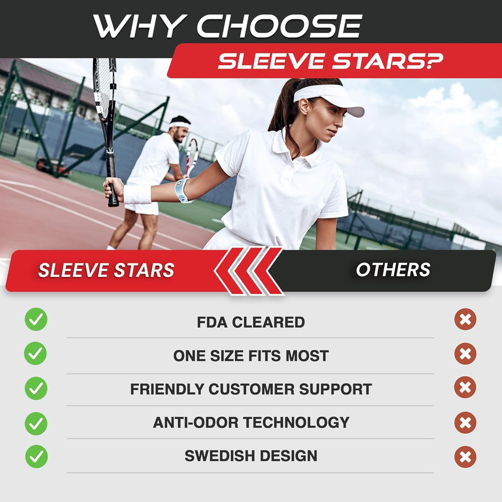 Sleeve Stars Tennis Elbow Brace for Men & Women, Tendonitis Elbow Brace & Strap Golfers Elbow Brace Counterforce Band for Tendon Pain Relief & Support for Forearm w/ 3 Straps Fits 9-23" (Pair/Light Blue)