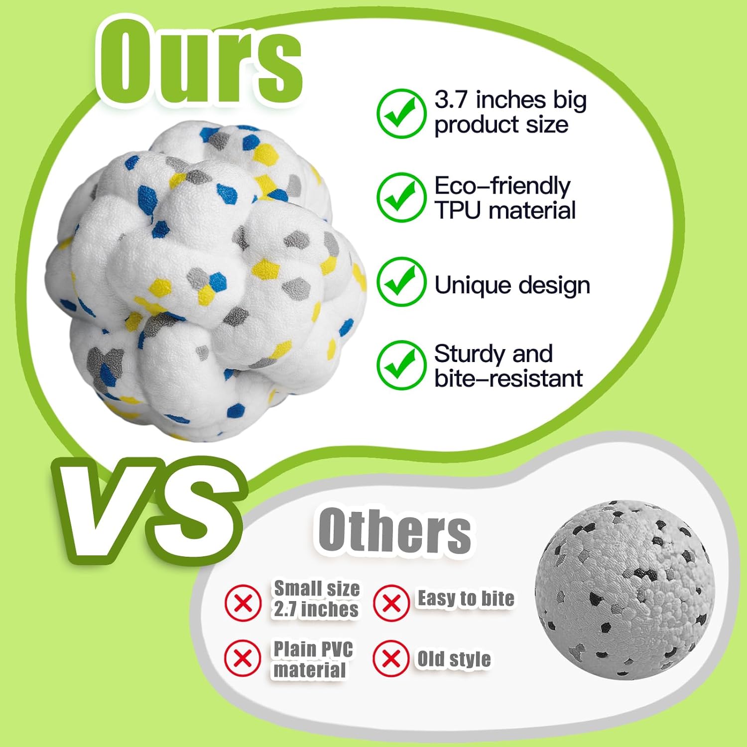 Upgrade Dog Balls Interactive Toys for Aggressive Chewers, Indestructible Tennis Durable Bouncy for Fetch Game, Lightweight Floating, White