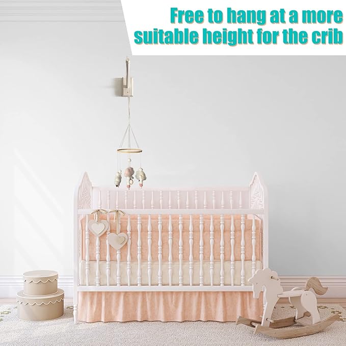 Mobile Wooden Arm, Wall Mounted Suitable for All Cribs 100% Natural Larch Hanger Nusery Decor Baby Room Safe Holder (White)
