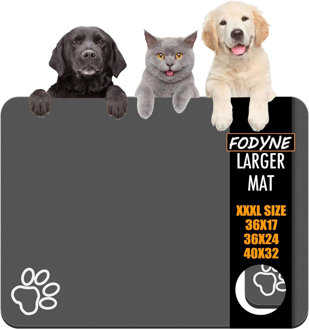 Large Pet Feeding Mat,Super Absorbent Pet Mat,Quick Dry Cat & Dog Water Dispenser Mat,No Stains Non Skid Pet Food Mat for Food and Water Bowl,Easy to Clean Pet Placemats(40"x32",Dark Grey)