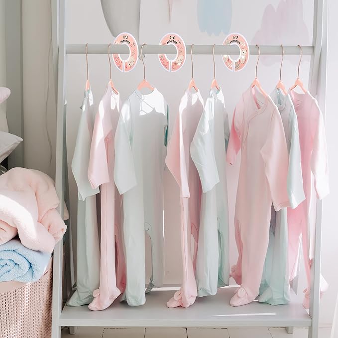 VIS'V Baby Hangers, 11 Inch Velvet Kids Hangers with 6 Pcs Clothes Size Dividers, Infant Toddler Nursery Closet Organization, Non Slip, Pink, 50 Pcs