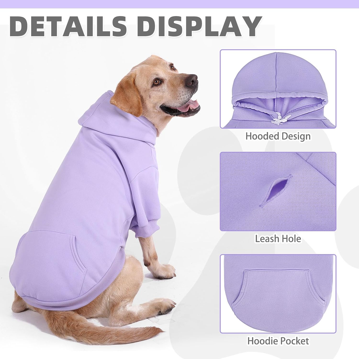 KOOLTAIL Basic Dog Hoodie - Soft & Warm Dog Hoodie Sweater with Leash Hole and Pocket, Pet Winter Coat, Cold Weather Clothes Sweatshirt for Small Medium Large Dogs Puppy Cat Boys Girls Lavender S