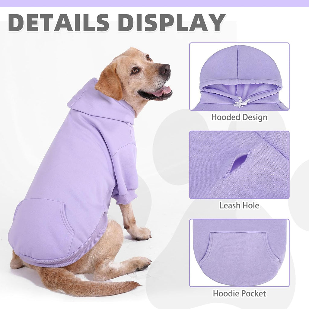 KOOLTAIL Basic Dog Hoodie - Soft & Warm Dog Hoodie Sweater with Leash Hole and Pocket, Pet Winter Coat, Cold Weather Clothes Sweatshirt for Small Medium Large Dogs Puppy Cat Boys Girls Lavender