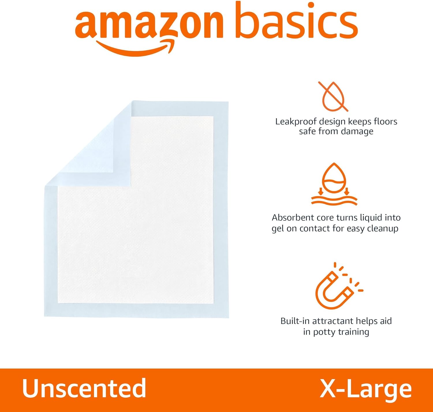 Amazon Basics Puppy Pads with Quick-Dry 5-Layer Leak-Proof Design for Potty Training, X-Large Size 28 x 34 Inch, Pack of 40, Blue & White