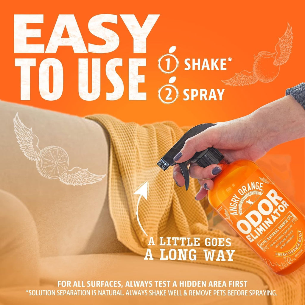 ANGRY ORANGE Pet Odor Eliminator for Dog and Cat Urine, Carpet Stains, and Strong Smells – Citrus Cleaner with Natural Orange Oil – 24 oz - Value 2 Pack