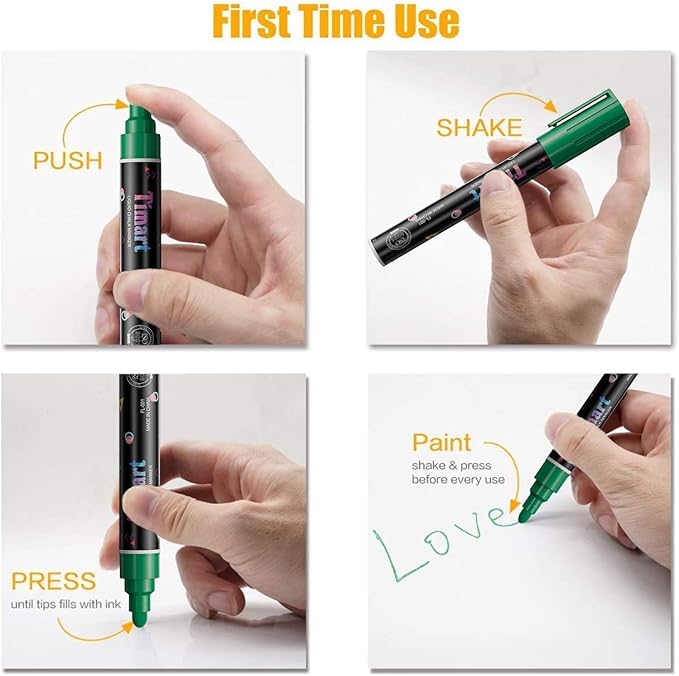 Timart Liquid Chalk Markers, 6mm Bold Tip Chalk Pens, Dry Erase Marker Pens for Chalkboards, Signs, Blackboards, Windows, Glass - Reversible Tip, First Day of School Board Pens (Classic)