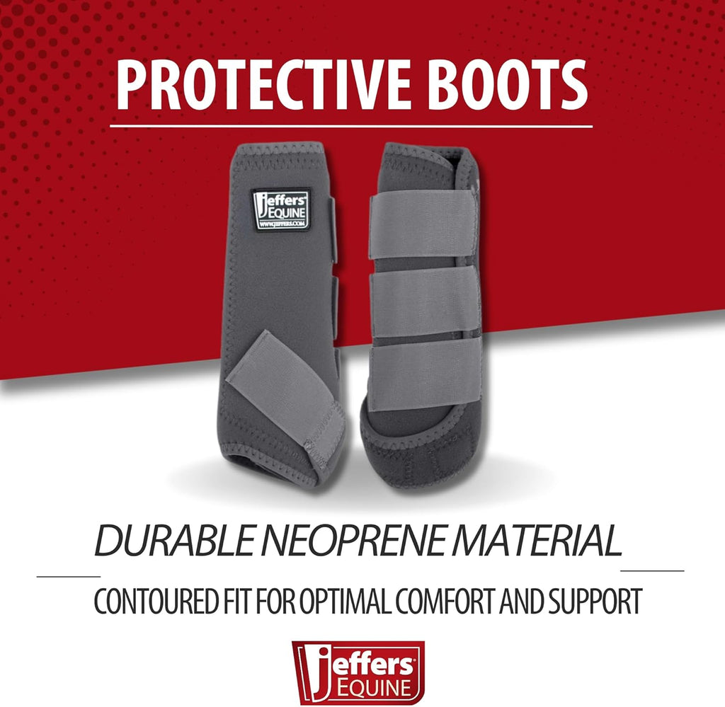 Jeffers Equine Protective Horse Boots 1 Pair Grey - Safe Neoprene Leg Guards & Comfortable Fit, Durable Strap Closures, Front & Hind Support, Equestrian Accessories for Travel & Riding - Small