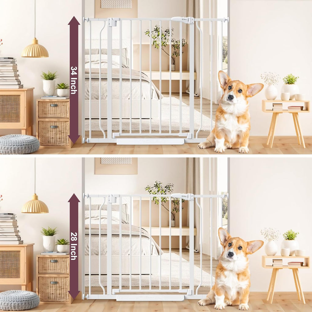 34" Extra Tall Baby Gate for Stairs, Auto Close Stroller Friendly Dog Gate Indoor for Doorways, Pressure Mounted 29"-40" W Baby Gate, Easy Walk Through Gate for Children & Pets, White