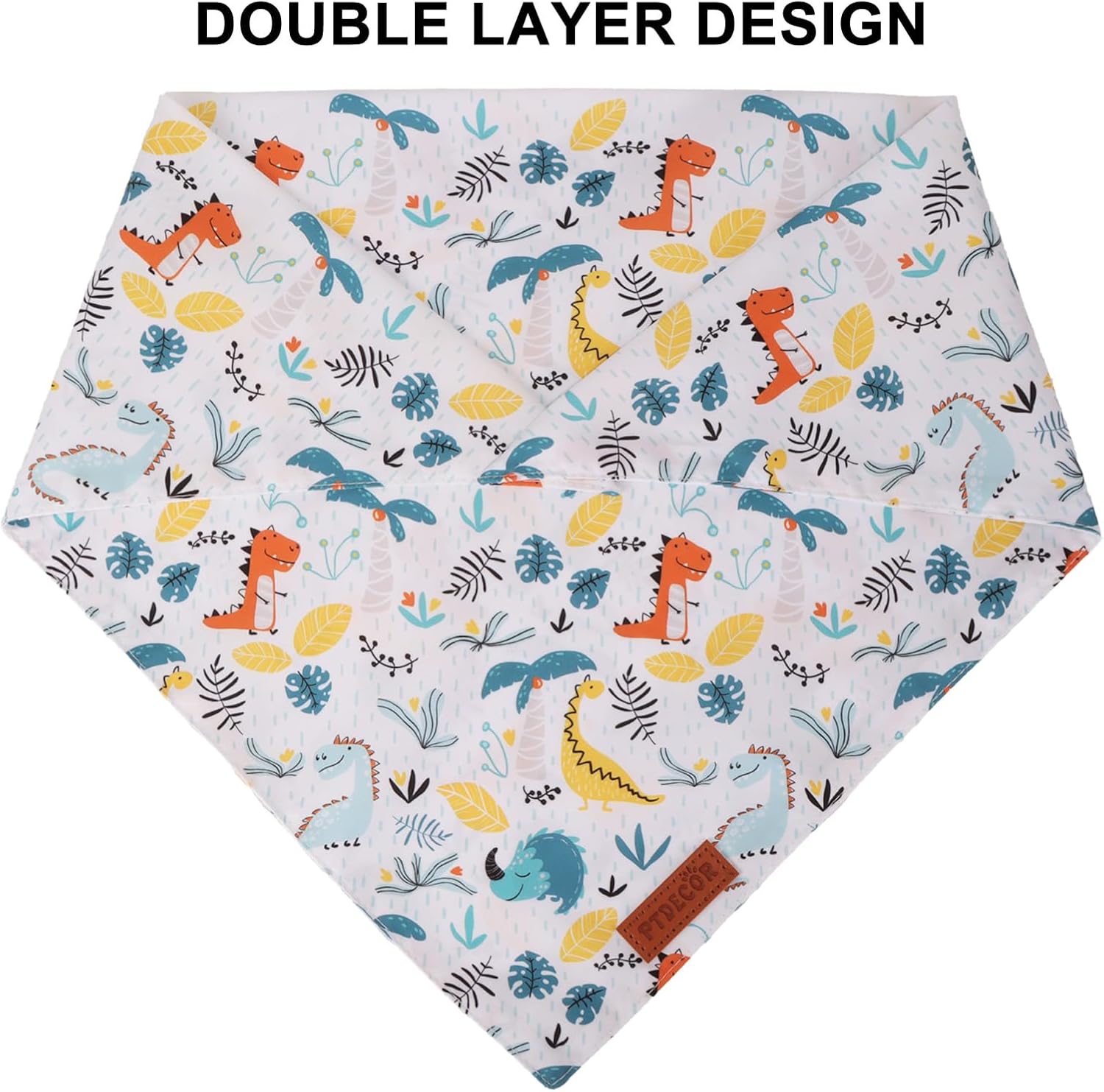 PTDECOR Dinosaurs Dog Bandana, Dinosaurs Design Reversible Pet Scarf Bib, Premium Durable Fabric, Adjustable White Green Bandanas for Small Dogs Puppies Cats(Small)