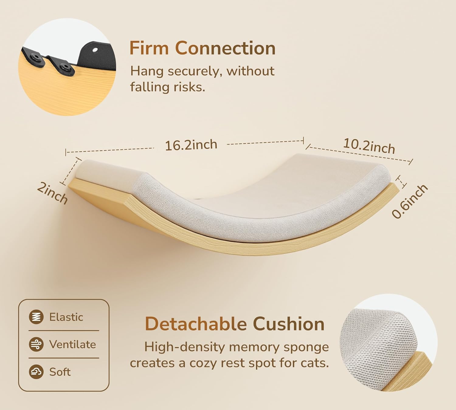 Cat Wall Shelf & Window Perch Combo, Wood Cats Wall Furniture with Soft Foam Curved Bed and Felt-Padded Steps, 4-Piece Floating Cat Climbing System