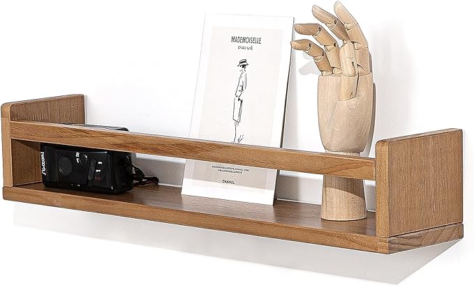 AZSKY Light Walnut Floating Shelves - Baby Nursery Decor Wall Book Shelves for Kids Room & Bathroom Decor - Set of 3, 24 Inch