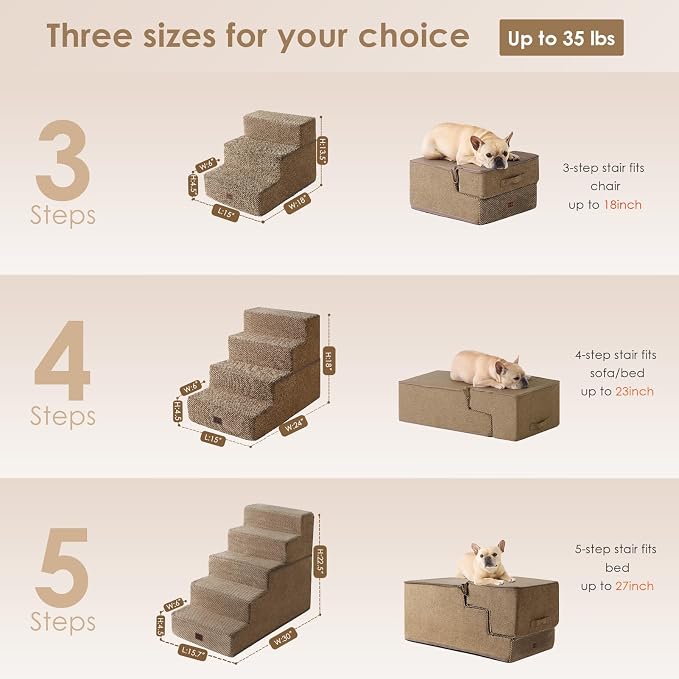 EHEYCIGA Dog Stairs for Small Dogs 13.5" H, 3-Step Dog Steps for Couch Sofa and - Image 2