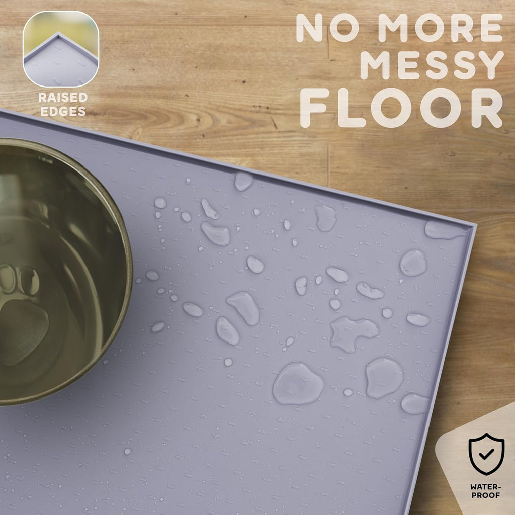 Dog Food Mat - 28x18 Raised Edges Dogs Mat for Food and Water Prevent Spill, Waterproof Cat Food Mats Protect Floors, Easy Clean Dog Bowl Mats for Food and Water, Silicone Pet Feeding Placemats