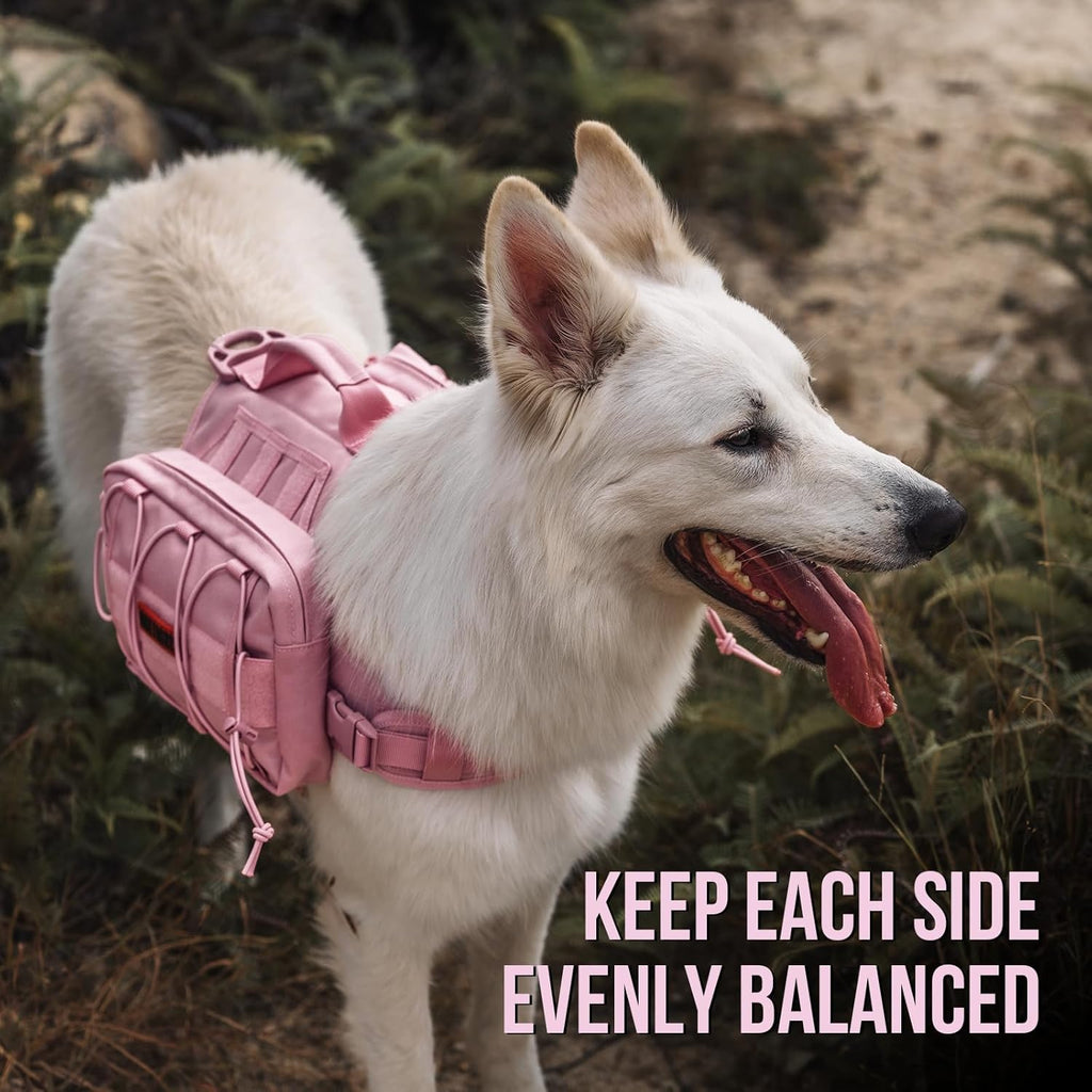 ONETIGRIS Dog Backpack for Medium & Large Dogs, Mammoth Nylon Dog Pack Tactical Backpack Harness with Side Pockets for Hiking Walking Training Running (Pink, Large)