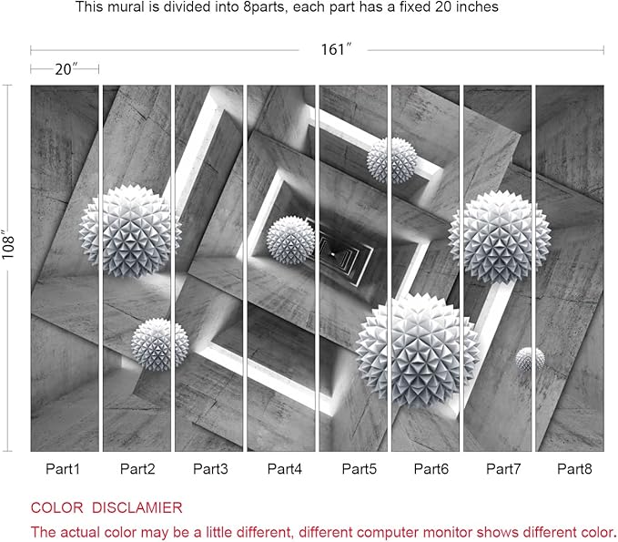 3D Wallpaper Modern Spherical Geometry Space Photo Murals Wallpaper for Living Room Bedroom(Not Peel n' Stick)
