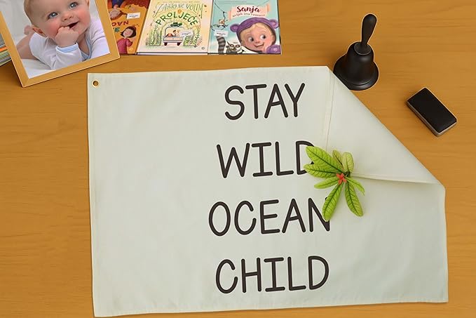 Nursery Canvas Banner Wall Decor-Hanging Rectangular Poster Flag Sign Art for Baby Kids Newborn Nephew,Bedroom Playroom Babyroom Door Decor,Stay Wild Ocean Child Quote,Christmas Gift 28.5"L x 20"W