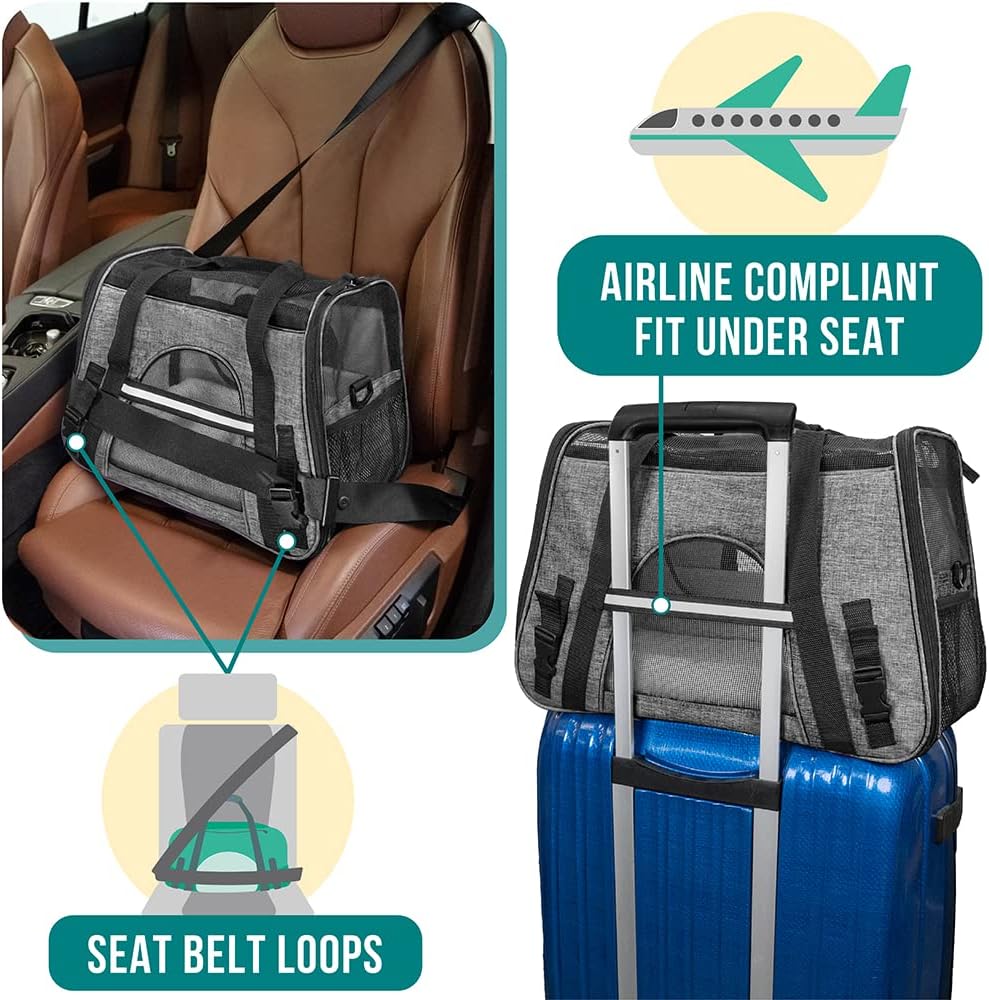 PetAmi Airline Approved Pet Carrier for Cat, Soft Sided Dog Carrier for Small Dog, Cat Travel Supplies Accessories Indoor Cat, Ventilated Pet Carrying Bag Medium Large Kitten Puppy, Small Heather Gray
