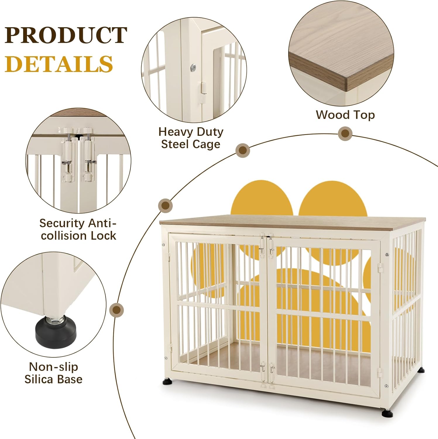 40 Inch Dog Crate Furniture for Large Medium Dogs, Wooden Heavy Duty Dog Kennel with Double Doors, Decorative Pet House Dog Cage Side End Table Indoor, Pet Cage Dog House, Beige