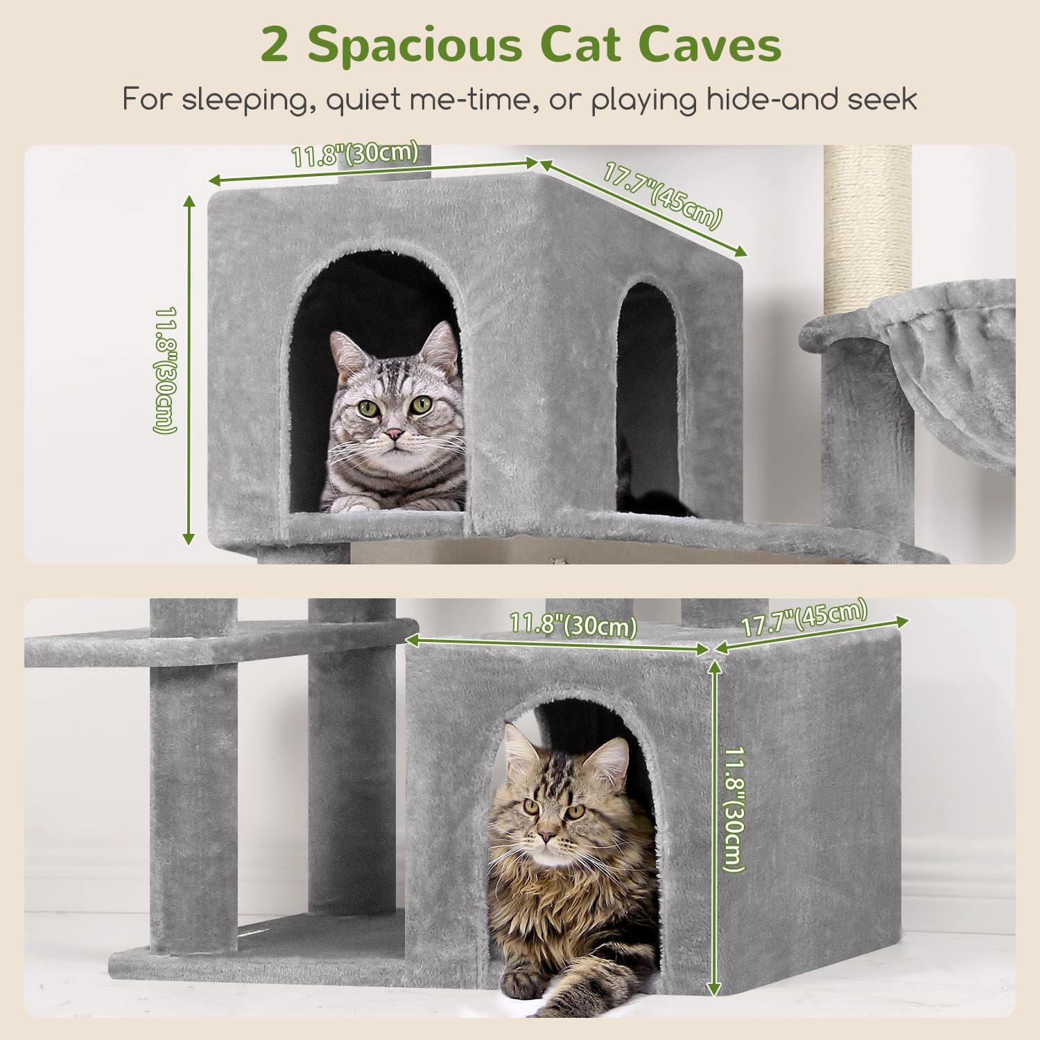 Globlazer Tall Cat Tower, 76 inch Multiple Level Cat Climbers for Indoor Cats, XL Cat Tree with 5 Scratching Posts, 2 Cat Condos, Hammock, 2 Hanging Baskets, F76B, Light Grey